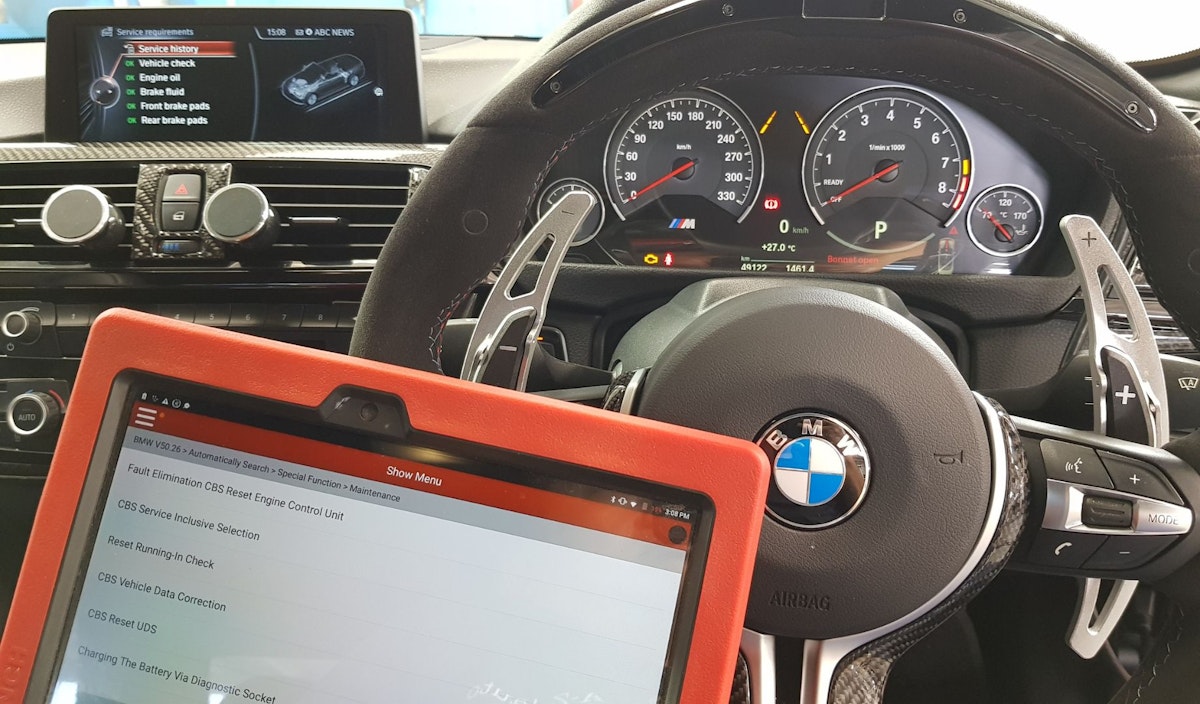 Computer diagnostic testing on a BMW at A-Z Autos Sydney